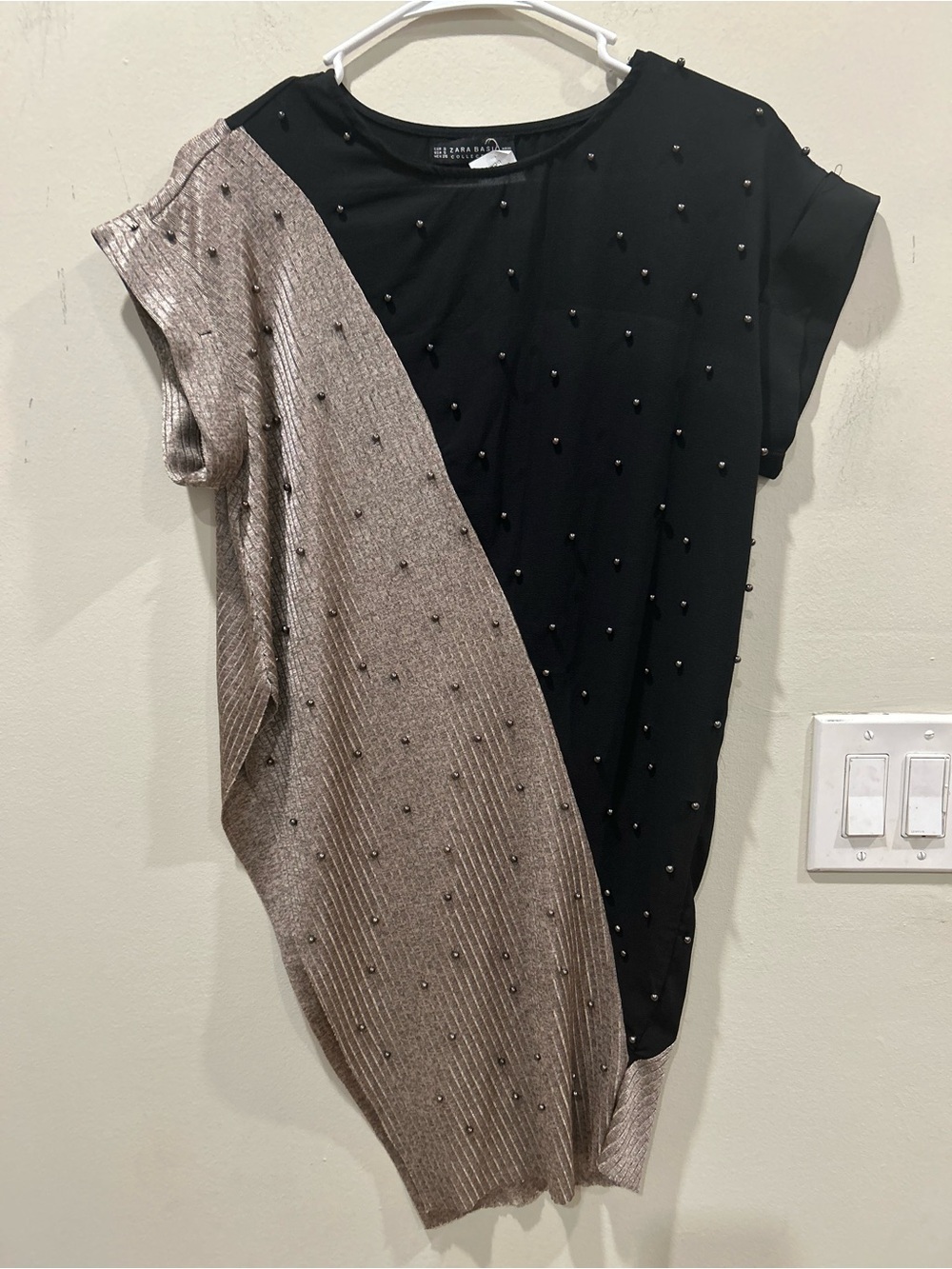 Zara Basic Collection, asymmetric colorblock top metal stud embellishments. Sz S